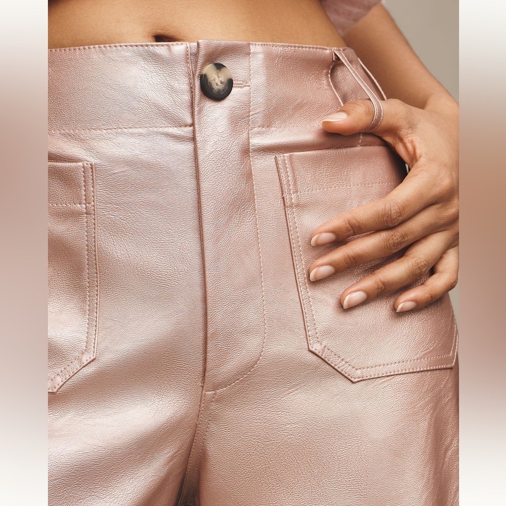 NWT ANTHOPOLOGIE Colette Cropped Wide-Leg Pants by Maeve: Metallic Faux-… - Picture 2 of 7